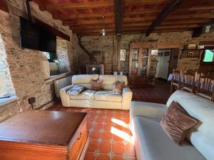 ein Wohnzimmer mit einem Sofa und einem TV in der Unterkunft Eira de Bergondo in Bergondo