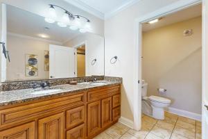 Un baño con lavabo, inodoro y espejo. en Bon Air 2011, en Gatlinburg 20 fotos más