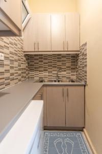 kuchnia z drewnianymi szafkami i zlewem w obiekcie Romeo apartament 2 w Lixoúrion +36 zdjęć