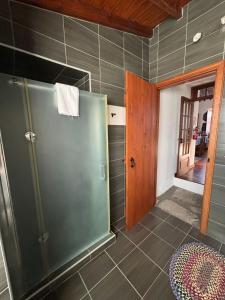 Trás dos Pomares的住宿－Casa da Madrinha Graciosa，带淋浴的浴室和玻璃门