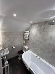 Beaumond Cross Inn في نيوارك أبون ترينت: حمام مع حوض ومرحاض ومغسلة
