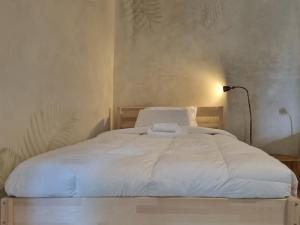 a white bed in a room with a lamp at WIKI HOSTEL Colive - Adults Only & Pet Friendly in Zagarolo +69 photos