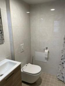 a bathroom with a white toilet and a sink at Ankur kortermajutus in Mustvee