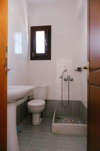 uma casa de banho com um WC, um lavatório e um chuveiro em Iliachtida apartments em Filótion