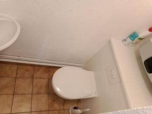 een badkamer met een wit toilet en een wastafel bij Appartement 2 pièces RDC jardin dans résidence avec piscine in Arzon