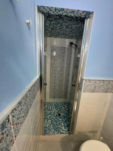 a shower with a glass door in a bathroom at Borgo Manfria in Gela