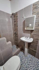 uma casa de banho com um WC e um lavatório em Hostel Richieri em Neuquén