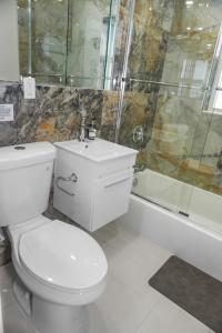 a bathroom with a toilet and a shower and a sink at Miami Luxury Home Rental in Miami +19 photos