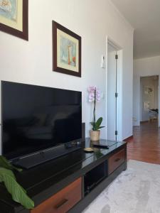 a living room with a large flat screen tv at Casa Amar- Vista panorâmica in Luz