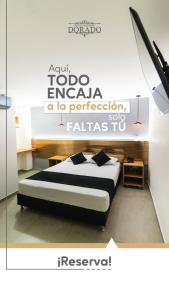 メデジンにあるHOTEL ESTADIO DORADOのベッドルーム1室(ベッド1台付)