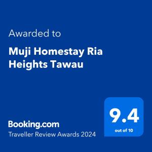 Сертифікат, нагорода, вивіска або інший документ, виставлений в Muji Homestay Ria Heights Tawau