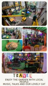 un collage de cuatro fotos con un gato en una habitación en Hostal Gastro Bar Casa Colibrí, en Bogotá