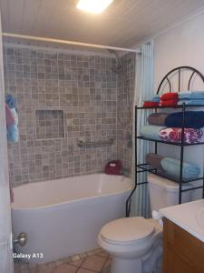 弗利蓋特灣的住宿－希羅夫茨海灘上酒店，带浴缸、卫生间和盥洗盆的浴室