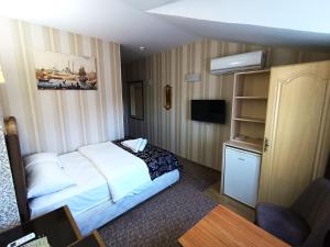 een hotelkamer met een bed en een televisie bij Hamit Hotel Istanbul in Istanbul
