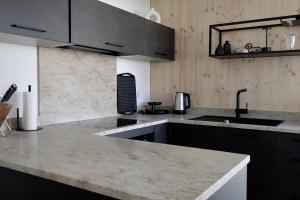 a kitchen with a sink and a counter top at Widderkopf in Oberstaufen