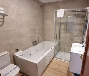 a bathroom with a tub and a shower and a toilet at Hotel Infanta Isabel by Recordis Hotels in Segovia