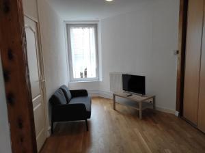 ein Wohnzimmer mit einem Sofa und einem TV in der Unterkunft Superbe F3 dans résidence calme, in Nancy