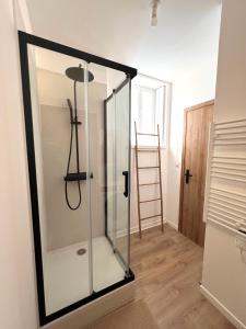 a glass shower stall in a room with a ladder at Maison EL&AR - Place de la Comédie, Wifi in Montpellier +125 photos