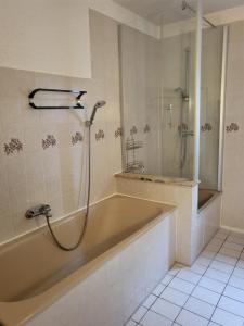 une salle de bain avec baignoire et douche dans l'établissement Ferienwohnung Mosel Hunsrück, à Moritzheim 15 autres photos