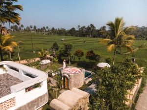 an aerial view of a resort with a field at The Nenggala Suite in Tegalalang