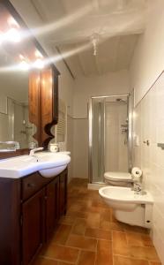Lari的住宿－La Tonnaia，一间带水槽、卫生间和镜子的浴室