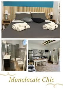 un collage de dos fotos de un dormitorio y un baño en Casa Paolina, en Uggiano la Chiesa