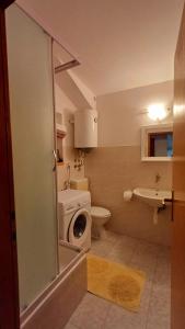 a bathroom with a toilet sink and a washing machine at Apartman Mihaela in Komiža