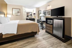 ディケーターにあるQuality Inn Decatur River Cityのベッド1台、薄型テレビが備わるホテルルームです。