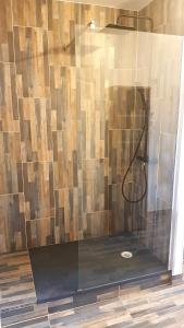 eine Dusche mit einem Schlauch in einer Duschkabine in der Unterkunft Vacances en famille 4 étoiles à 30min des pistes de Ski Mont Dore Sancy in Messeix + 58 Fotos