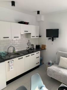Η κουζίνα ή μικρή κουζίνα στο Emma Apartamenty