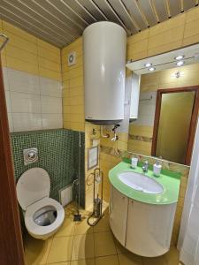 a bathroom with a toilet and a sink at Cozy Place - в центъра, само на 5 минути пеша от плажа in Burgas