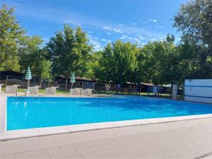 a large blue swimming pool with chairs and trees at Villaggio Samoa in Lido delle Nazioni