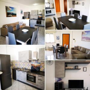 un collage di foto di una cucina e di un soggiorno di The Sail Apartment - Marzamemi a Marzamemi