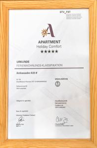 Certifikát, hodnocení, plakát nebo jiný dokument vystavený v ubytování Residenz Ambassador