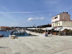 a dock with boats in the water next to a building at Apartment Mango in Fažana +38 photos