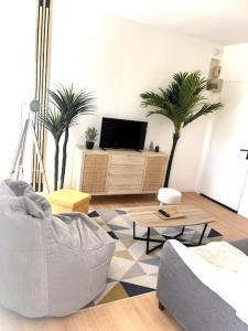 a living room with a couch and a tv at Appartement calme , 400m de la gare in Saint-Brieuc