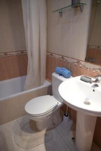 y baño con aseo, lavabo y bañera. en Oliva Mar, en Lloret de Mar
