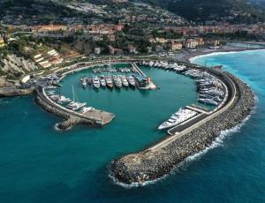 an aerial view of a marina with boats in the water at La Roja Grand apartement luxury 3 bedrooms in Ventimiglia