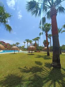 un parque con palmeras y una piscina en Nasila Beach & Golf, en Motril