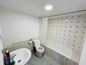 a bathroom with a white toilet and a sink at JAPJI GUEST HOUSE ESMERIZ in Vitória +29 photos
