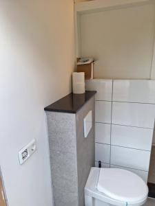 een badkamer met een toilet en een toiletpapierdispenser bij Schloss Stiege in Stiege
