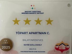 Certifikát, ocenenie alebo iný dokument vystavený v ubytovaní TópART Apartman C