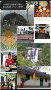 a collage of different pictures of a waterfall at Hostel La Casona 1859 in Guaduas