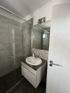 a bathroom with a sink and a mirror at Departamento céntrico, moderno y confortable in Neuquén
