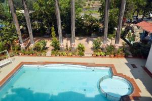 einen Blick über einen Pool mit Palmen in der Unterkunft Collection O Sukhsagar Resort in Lonavla