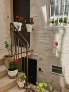 a staircase with potted plants on the side of a building at Le segrete in Sannicandro di Bari