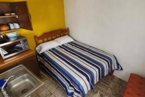 a small bedroom with a bed and a sink at Casa Habitación Frida Valentina in Tequila