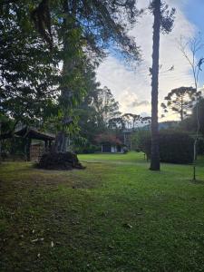a park with trees and a building in the distance at Chalés Mathora in Visconde De Maua