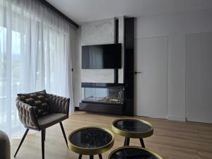 Μια τηλεόραση ή/και κέντρο ψυχαγωγίας στο Apartament Stone Hill z basenem i widokiem na góry