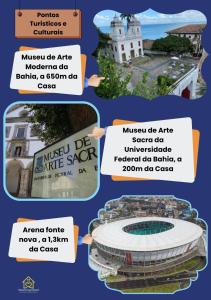 eine Collage mit Bildern der Sehenswürdigkeiten eines Fußballstadions in der Unterkunft Casa na Árvore in Salvador